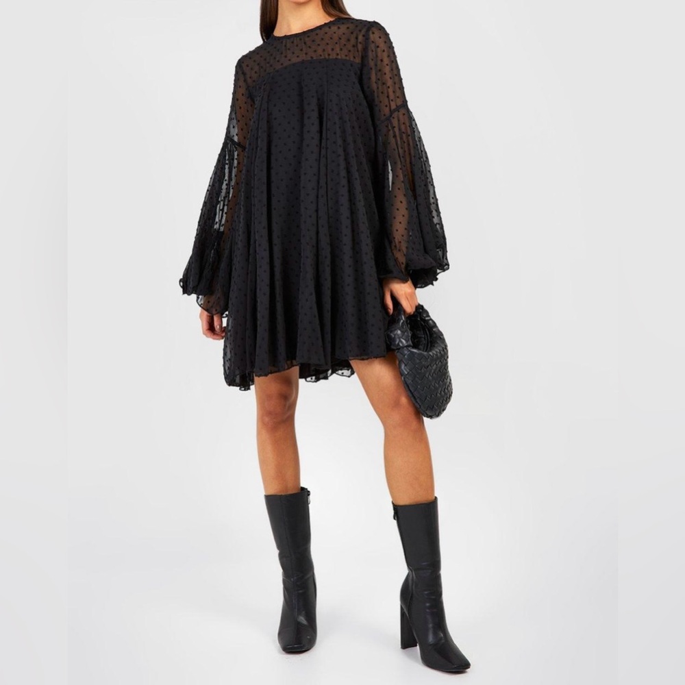 Black Dotted Smock Dress